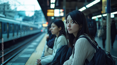 Obraz na płótnie 人, 人々, ビジネスマン, 労働者, 出勤, 帰宅, 電車, 駅, 駅のホーム, 日本, アジア, Person, People, Businessman, Worker, Going to work, Going home, Train, Station, Station platform, Japan, Asia w salonie