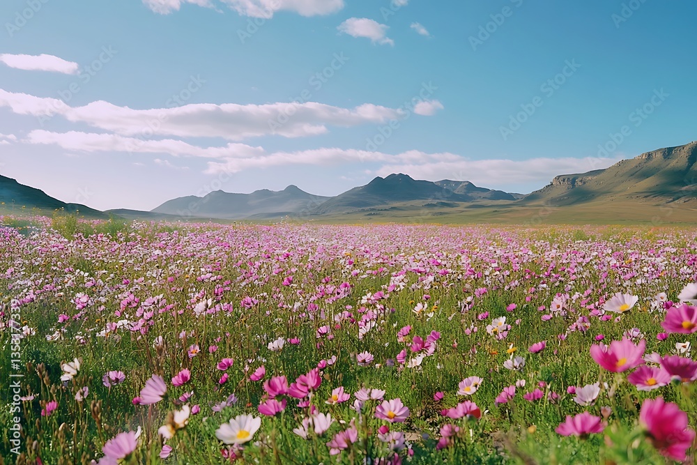 Field of Wildflowers Covered in Soft Holi Powder