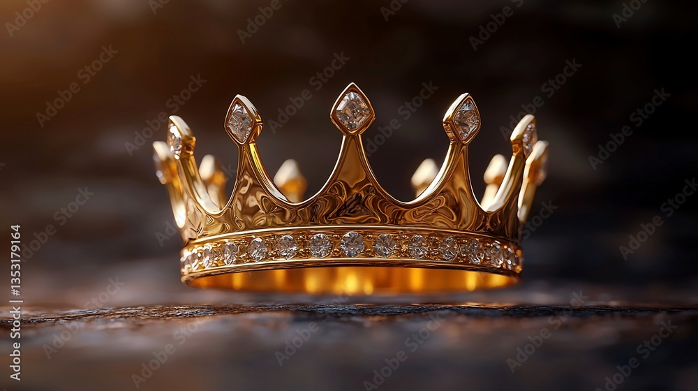 Golden crown with diamonds on dark background.