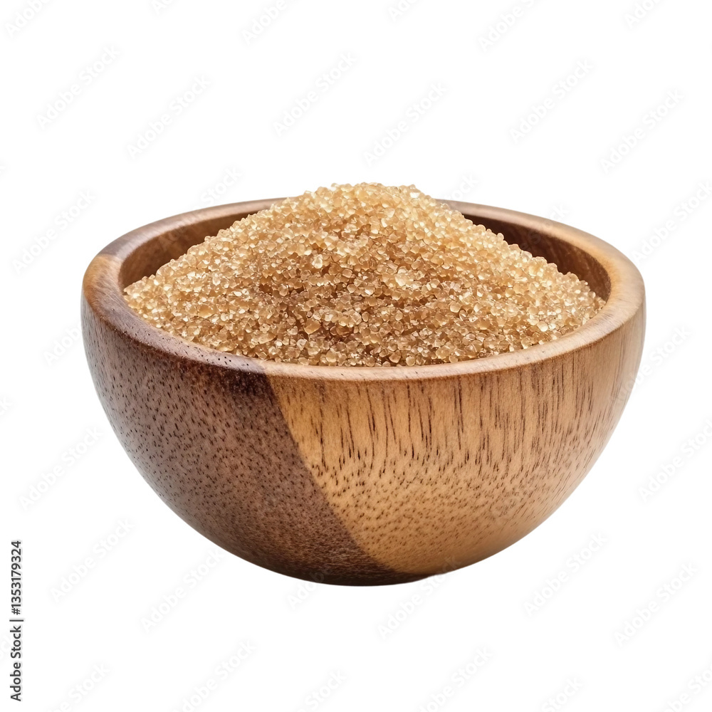 Wooden bowl with brown sugar isolated on transparent white background, clipping path Wooden bowl with brown sugar isolated on transparent white background, clipping path