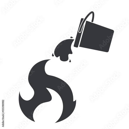 Isolated pictogram extinguish fire with water, illustrated by flames being doused with a bucket of water