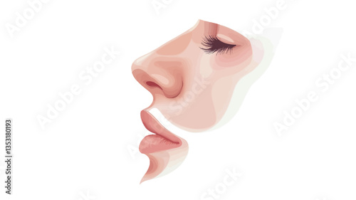 Close-up illustration of a woman's profile. The style is abstract and minimalist, with soft, blended colors and a focus on the form and shape of the face. The background is pure white, creating