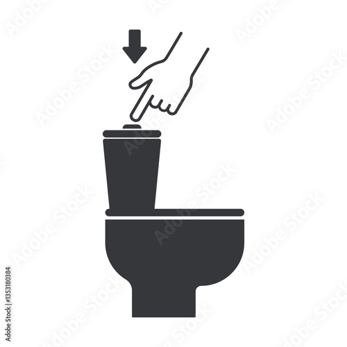 Isolated pictogram reminding users to press the "flush" button after using the toilet to maintain restrom cleanliness
