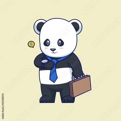 Cute cartoon character Panda Businessman with Briefcase
