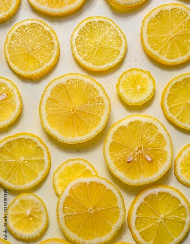 Sliced lemons on white background