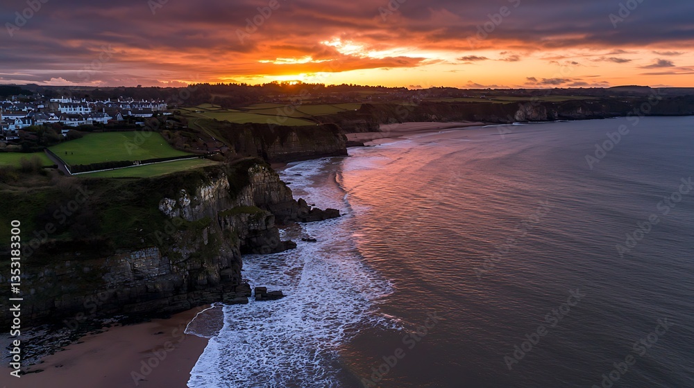 Obraz premium Dramatic Sunset over Coastal Cliffs with Wales.