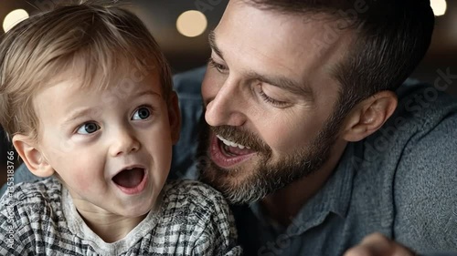 Warmth of Fatherhood: A tender moment captured as a father and child share a heartfelt, joyful interaction.