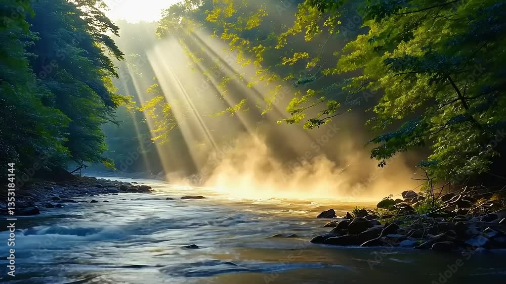 waterfall in the forest with le sunlight