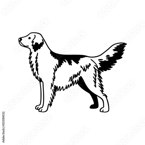 Dog Silhouette – Standing Long-Haired Dog Vector Illustration