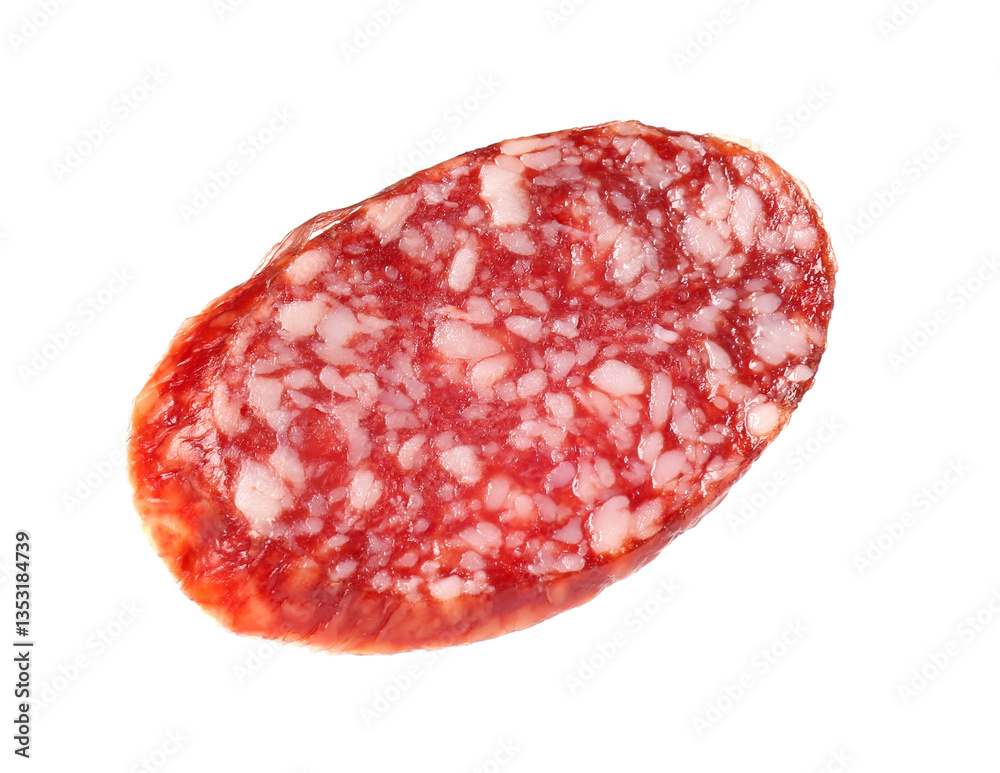 Piece of delicious smoked sausage isolated on white Piece of delicious smoked sausage isolated on white