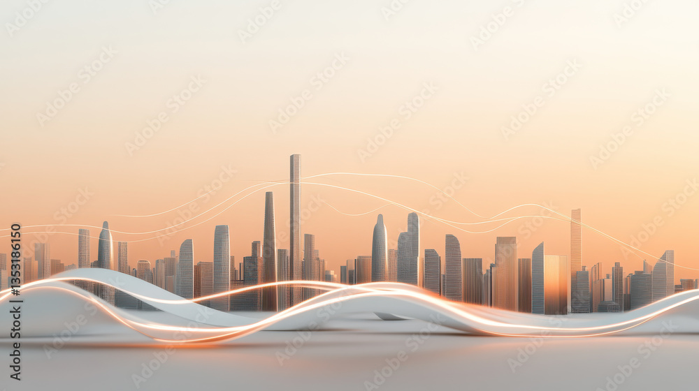 Obraz premium Futuristic Cityscape with Digital Overlay