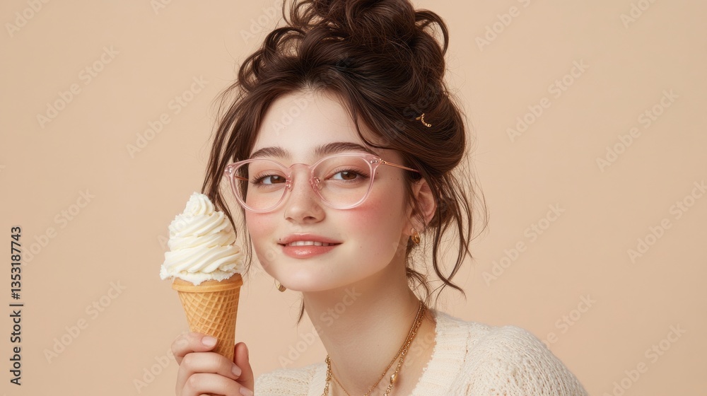 Portrait of a girl wearing glasses and holding ice cream Portrait of a girl wearing glasses and holding ice cream