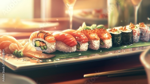 Obraz na płótnie A beautifully plated dish of sushi, representing traditional Japanese cuisine.