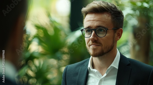 A business professional engaged in a conversation, demonstrating full involvement in the project.