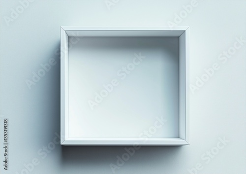Empty White Rectangular Shelf on Light Blue Wall Minimalist Home Decor  Mockup Isolated.