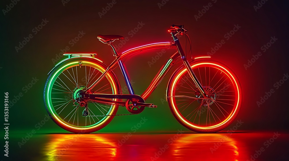 Fototapeta premium Neon Cruiser Bike Night Ride with City Glow.