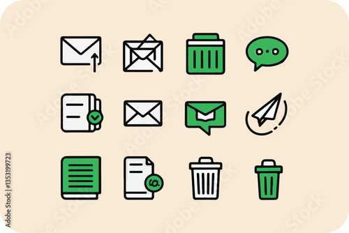 Email and Communication Icons, Mail, Trash, Message, Send
