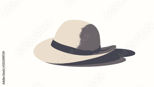 A digital illustration of a cream-colored fedora hat with a black band. The hat is presented at a slight angle against a plain white background, casting a subtle shadow.  The illustration style is
