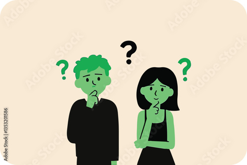 Two People Thinking with Question Marks, Confusion, Pondering