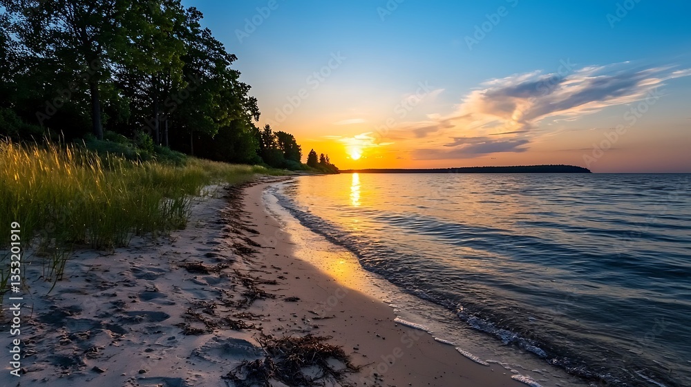 custom made wallpaper toronto digitalSunset Serenity Beach with Lake Michigan, and Golden Hour.