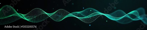Abstract vector wave line in green and blue colors on black background for technology, music, science, AI concepts,  technology,  science