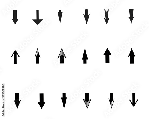  set of black icons arrow icon arrow v vector. 
simple arrows, abstract arrows, decorative arrows, classic arrows, left arrow, right arrow, up arrow, down arrow, diagonal arrows, looping arrows, refre
