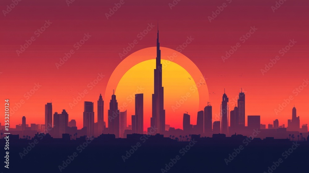 Obraz premium Dubai Skyline Sunset Silhouette