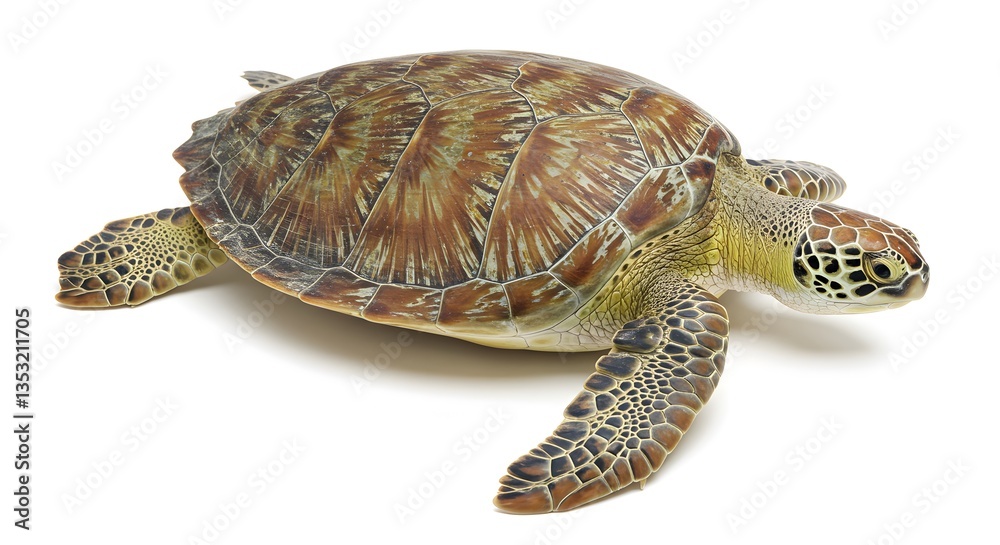 Obraz premium Beautiful Green Sea Turtle Portrait on White Background