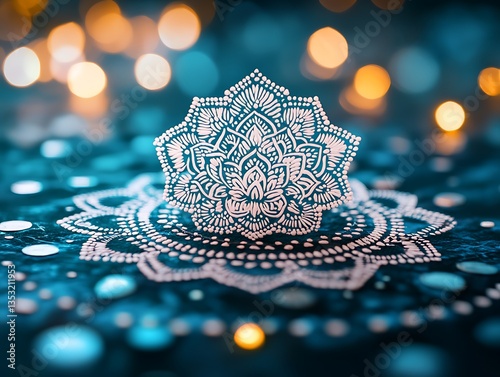 Wallpaper Mural An intricate white mandala rests upon a beautiful patterned surface Torontodigital.ca