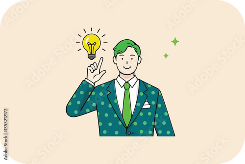 Man with Lightbulb Idea: Inspiration, Creativity, and Solution Vector Illustration