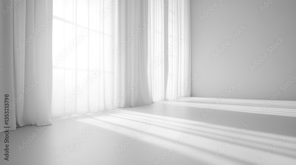 Fototapeta premium Modern sunlit room with sheer curtains
