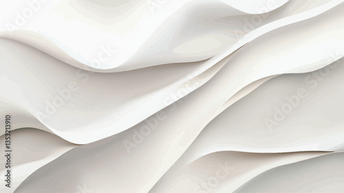Close-up shot of white fabric with soft, flowing folds and waves creating an abstract pattern. The texture appears smooth and seamless. The image is predominantly white with subtle variations in
