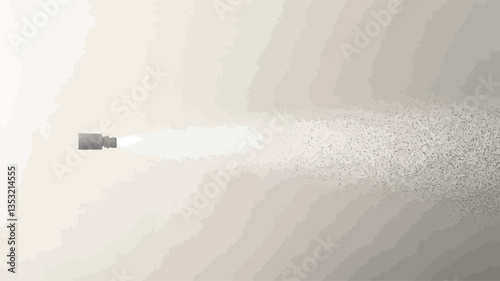 Close-up image showing a small, cylindrical spray nozzle emitting a fine mist against a plain white background. The spray pattern is visible as a continuous, slightly widening cone extending from