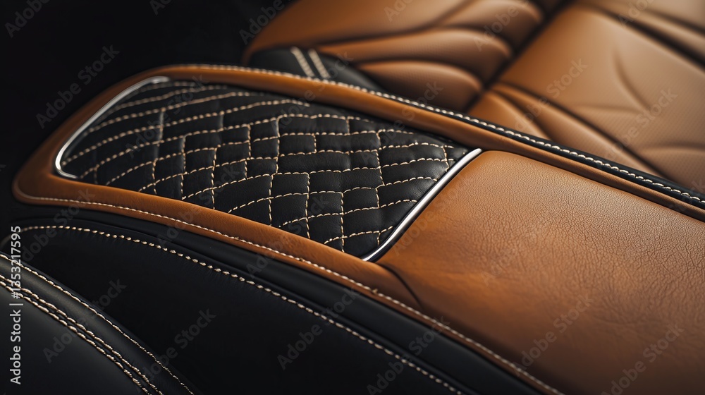 Naklejka premium Luxury Car Armrest with Precision Stitching and Textured Leather Design