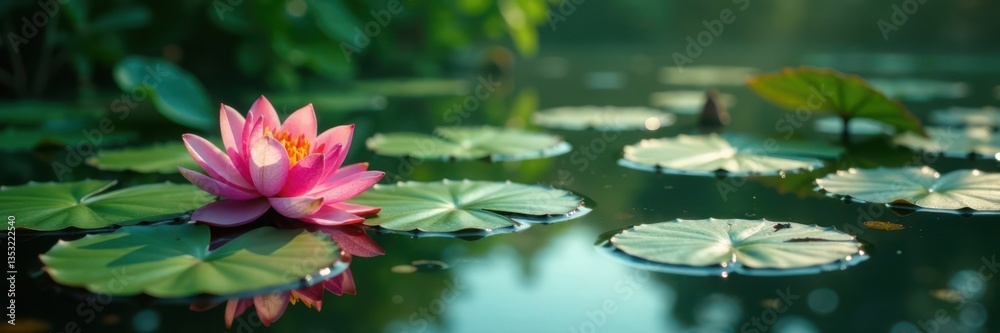 Tranquil pond with lily pads, water, still life Tranquil pond with lily pads, water, still life