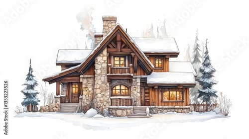 Wallpaper Mural Cozy Mountain Lodge in Snowy Landscape Torontodigital.ca