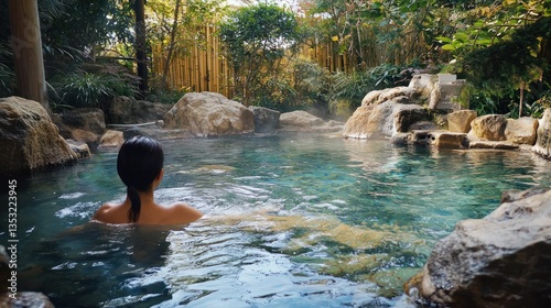 A person relaxing in a hot spring, enjoying the warm water on a chilly day