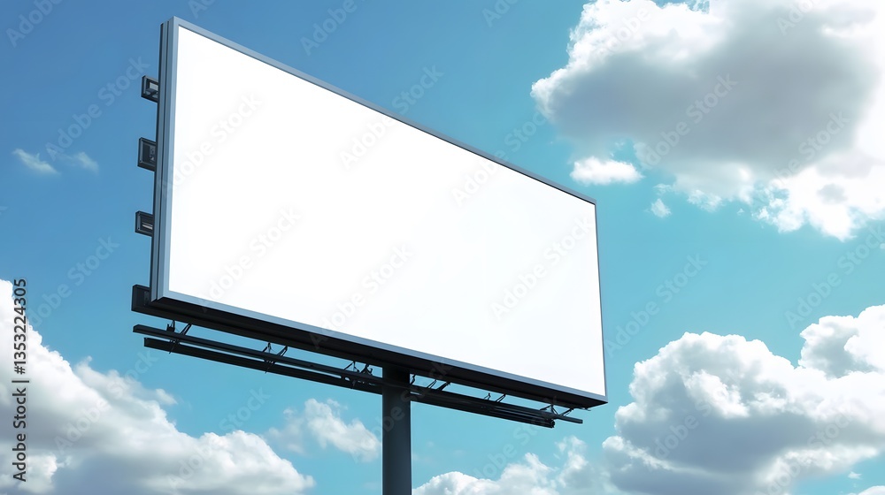Urban highway billboard mockup with a blank white advertising space against a blue sky UHD 4K Image Urban highway billboard mockup with a blank white advertising space against a blue sky UHD 4K Image