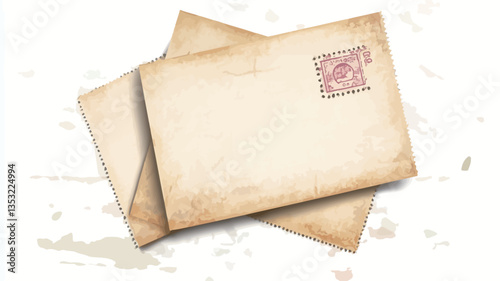 The image shows two rectangular, aged envelopes stacked slightly off-center against a white background. The envelopes exhibit a creamy, off-white color with visible signs of aging, including