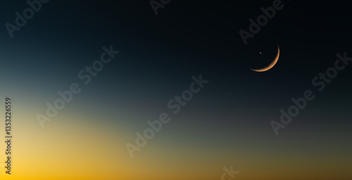Background night sky of with crescent moon,and stars .Background Greeting card for the holy month of Ramadan of islam	