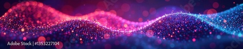 Iridescent lines intersect with glowing mesh background, abstract, lines, particle