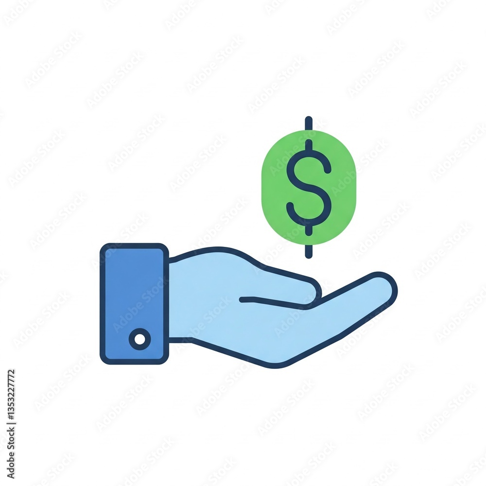 a concept of financial transaction, income or receiving money depicted by a hand holding a coin with a dollar sign. a concept of financial transaction, income or receiving money depicted by a hand holding a coin with a dollar sign.