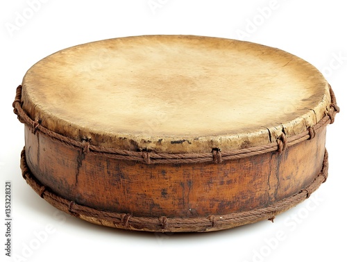 Antique Drum on White Background. photo