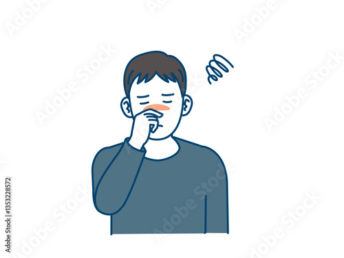 鼻詰まりに困る若い男性のイラスト