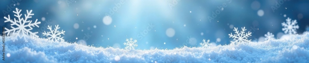 snowflake border with large delicate flakes on snowy ground, magic, frozen, snow covered ground snowflake border with large delicate flakes on snowy ground, magic, frozen, snow covered ground