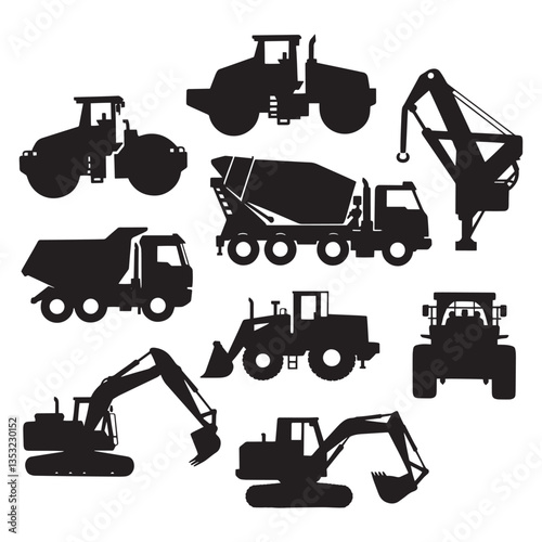 Machinery cartoon icon set machinery isolated Vector