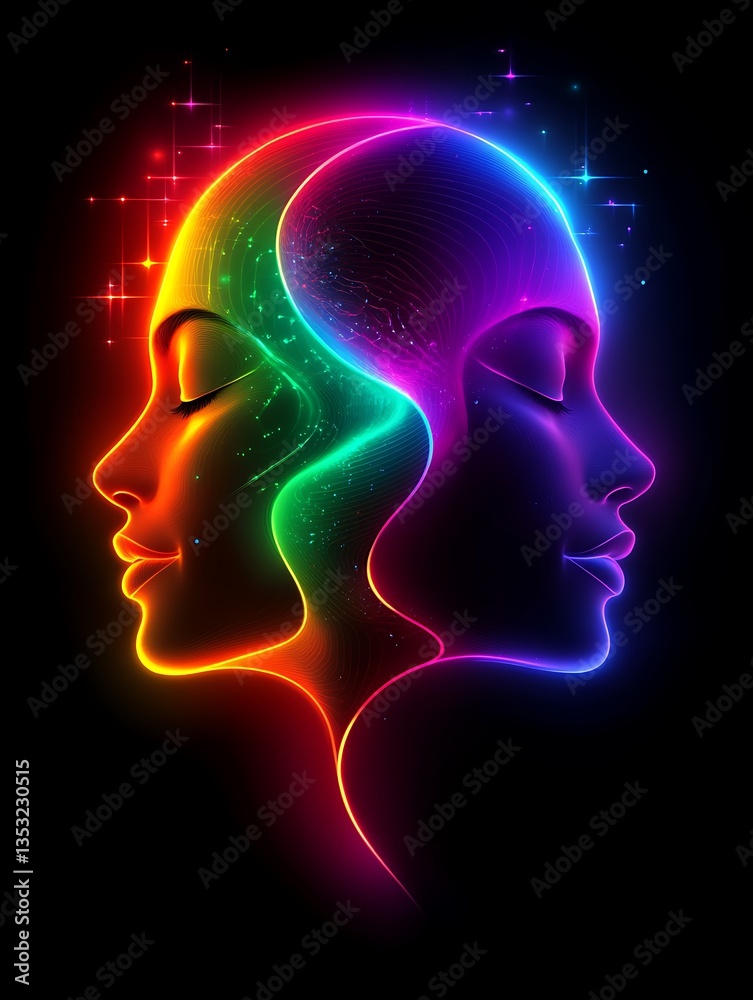 Dual Human Head with Digital Art. Dual Human Head with Digital Art.
