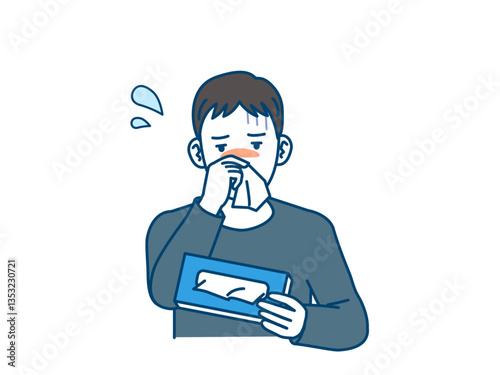鼻水が止まらず困る若い男性のイラスト