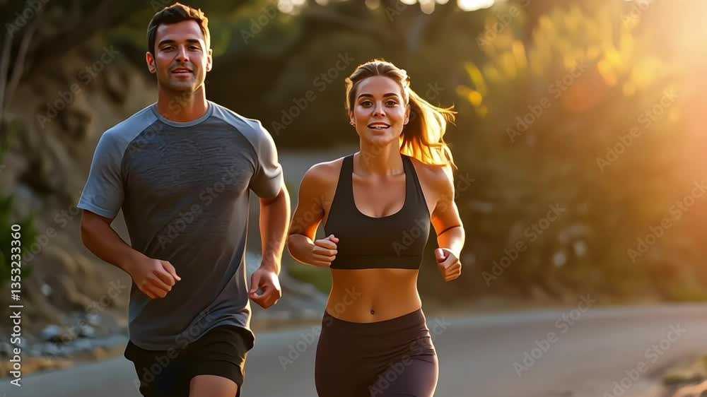 Fit Couple Running Outdoors — Healthy Active Lifestyle and Fitness Goals