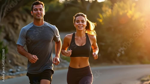 Fit Couple Running Outdoors — Healthy Active Lifestyle and Fitness Goals